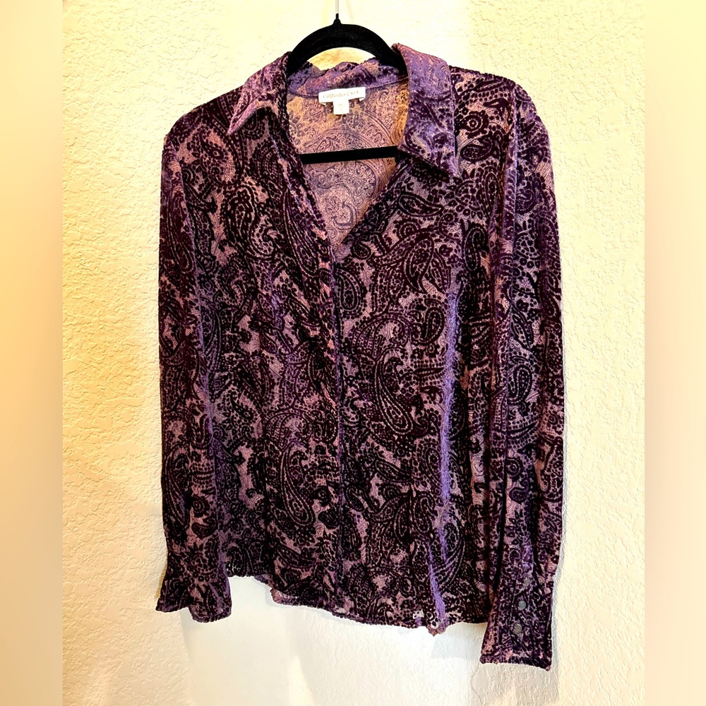 Velvet Burnout Blouse - Deep Purple Paisley